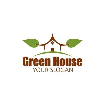 Green house, house with leaf. Vector logo icon template Stock Illustration