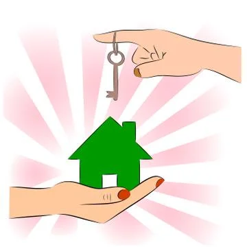 Green house with key in hands Stock Illustration