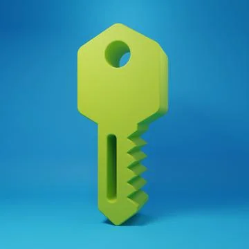 Green House key icon isolated on blue background. Minimalism concept. 3D re.. Stock Illustration