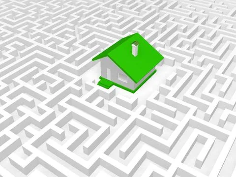 Green house into labyrinth. 3D render illustration. Copyright: xZoonar.com... Stock Photos