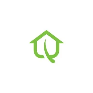 Green House Leaf Logo Template 스톡 일러스트