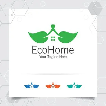 Green house logo design vector with concept of home and leaf icon illustratio Stock Illustration