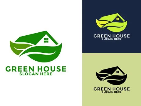 Green House Logo Vector Template, Leaf with Home logo design Stock Illustration
