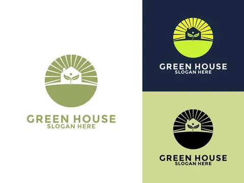 Green House Logo Vector Template, Circle, Leaf with Home logo design Stock Illustration