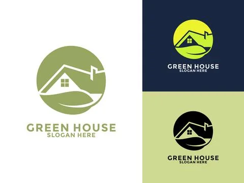 Green House Logo Vector Template, Circle Leaf with Home logo design Stock Illustration