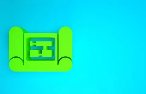 Green House plan icon isolated on blue background. Minimalism concept. 3d ill Stock Illustration