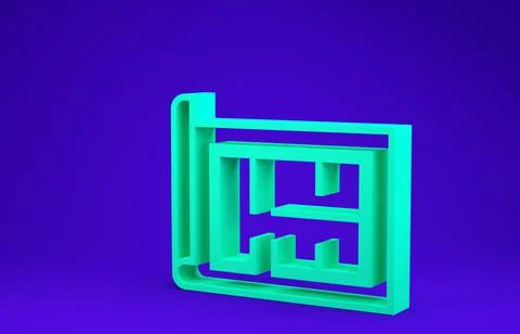 Green House plan icon isolated on blue background. Minimalism concept. 3d ill Ilustración de archivo