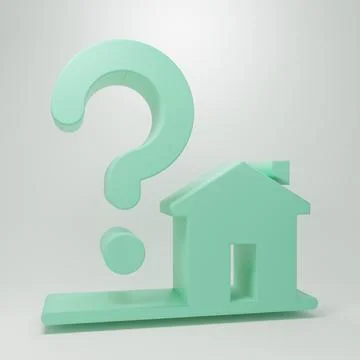Green House with question mark icon isolated on grey background. Housing pr.. Stock Illustration