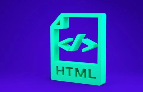 Green HTML file document. Download html button icon isolated on blue backgrou 스톡 일러스트