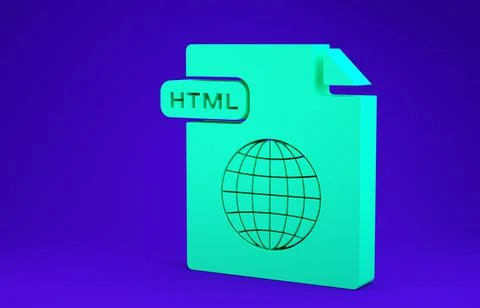 Green HTML file document. Download html button icon isolated on blue backgrou イラスト素材
