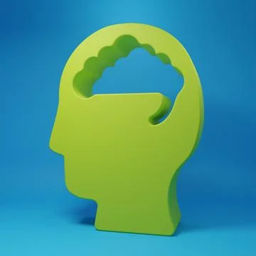 Green Human brain icon isolated on blue background. Minimalism concept. 3D .. Illustrazione stock
