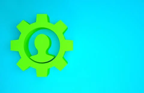 Green Human with gear inside icon isolated on blue background. Artificial int Illustrazione stock