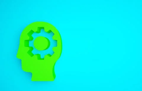 Green Human head with gear inside icon isolated on blue background. Artificia Illustrazione stock