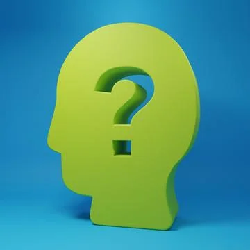 Green Human head with question mark icon isolated on blue background. Minim.. Stock Illustration
