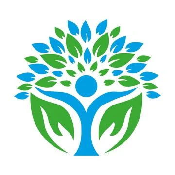 Green Human Leaf Tree Logo Design Template Vector Icon Stock Illustration