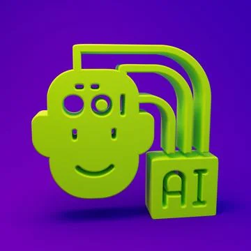 Green Humanoid robot icon isolated on purple-blue background. Artificial in.. Stock Illustration