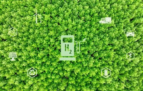 Green hydrogen energy generation using sustainable renewable resources like.. 库存照片