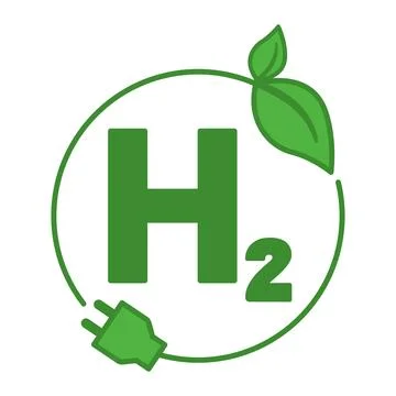 Green Hydrogen Symbol. Vector Icon. Leaves and Electric Plug. Visual Design.. Illustrazione stock
