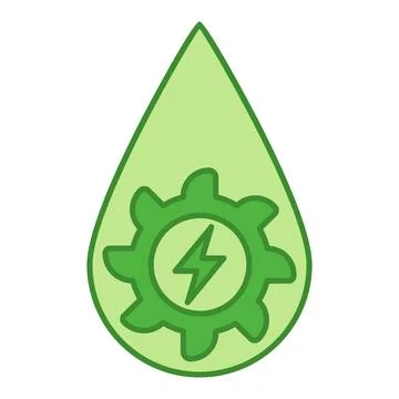 Green Hydropower Icon. Vector Icon of Water Wheel and Water Drop. Ecology a.. Stock Illustration