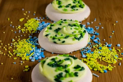 Green Iced Sugar Cookies with Sprinkles Stock Photos