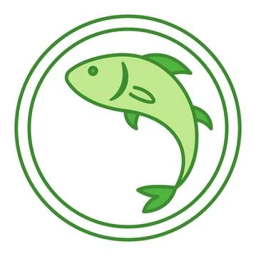 Green Icon Contains Fish. Vector Icon. Fish Products. Label for Food Packag.. Stock Illustration