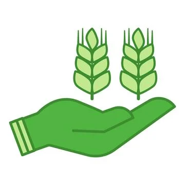 Green Icon Crops. Vector Icon. Wheat Sprouts in Human Hands. Organic Farmin.. Stock Illustration