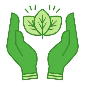 Green Icon Eco friendly. Vector Icon of Young Leaves in Human Hands. Organi.. Stock Illustration