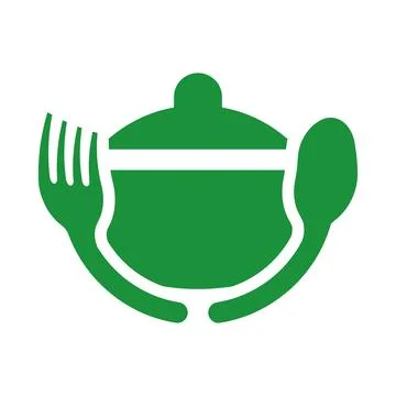 Green Icon of Fork, Spoon, and Soup Bowl for Culinary and Dining Themes Stock Illustration