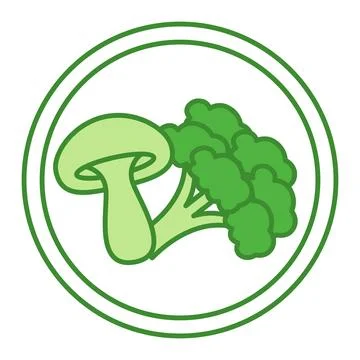 Green Icon Raw. Vector Icon of Mushroom and Broccoli. Raw and Natural Food... Stock Illustration