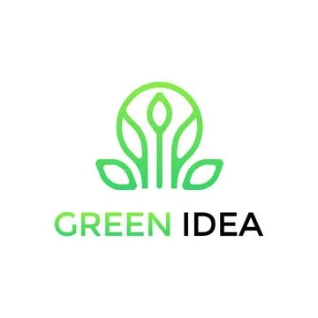 Green idea leaf with bulb icon logo vector design Stock Illustration