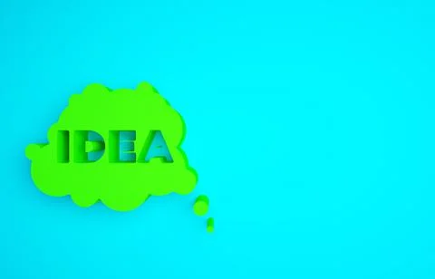 Green Idea, speech bubble icon isolated on blue background. Message speech bu Illustrazione stock