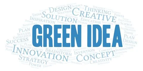 Green Idea typography word cloud create with the text only. Illustrazione stock