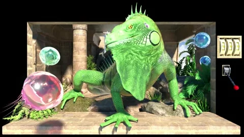 Green Iguana Ancient Building Bubble Breaking Through Screen 3D Naked-Eye 库存影片 331973752