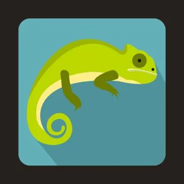 Green iguana icon, flat style Stock Illustration