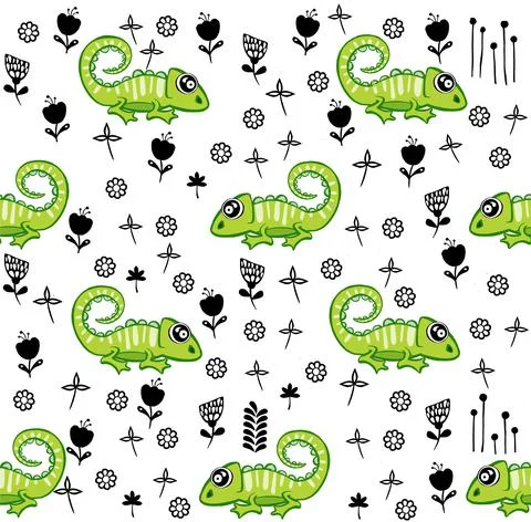 Green iguana Seamless pattern with cute animal. Stock Illustration