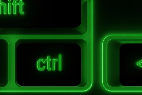 Green illuminated keyboard Ctrl control key closeup Stock Illustration