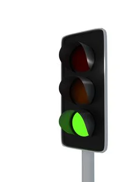 Green indicator bulb on traffic light board isolated on white イラスト素材