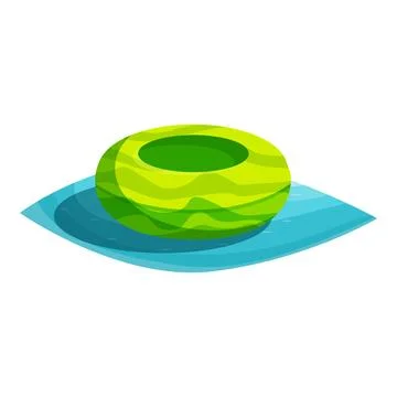 Green inflatable ring floating on water surface for swimming pool games 스톡 일러스트
