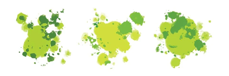 Green ink blob set, vector dark watercolor spot, abstract grunge stain Illustrazione stock