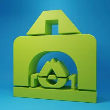 Green Interior fireplace icon isolated on blue background. Minimalism conce.. Stock Illustration
