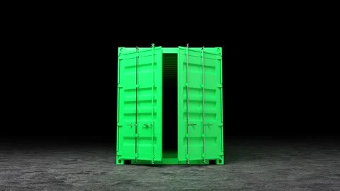 Green intermodal container opening doors on dark background Stock Footage 310791319