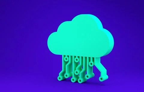 Green Internet of things icon isolated on blue background. Cloud computing de Stock Illustration