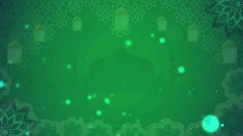Green Islamic Background with Glowing Lanterns Stock Footage 336013611