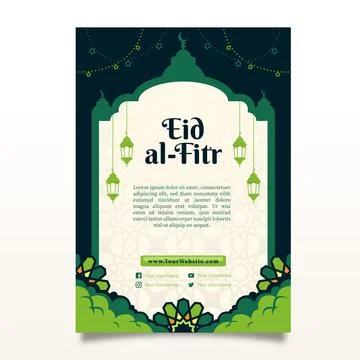 Green Islamic Flyer Background Design with Gold Accents and Simple Ornaments Stock Illustration