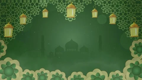 Green Islamic Frame with Lanterns and Faded Mosque Stock Footage 336013581