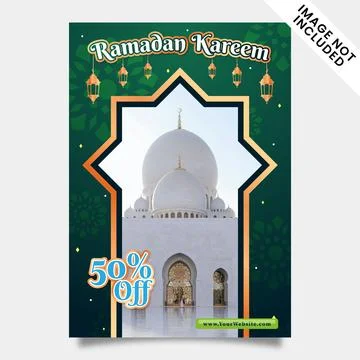 Green Islamic Simple with Golden Frame Sale Banner Template Design イラスト素材