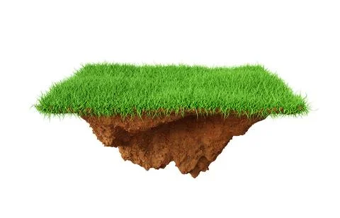 Green island with lush grass hovering in the air isolated on white background Stockillustratie