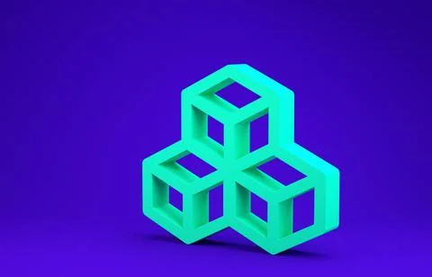 Green Isometric cube icon isolated on blue background. Geometric cubes solid  스톡 일러스트