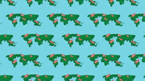 Green isometric World map with orange pointers on a blue background Stock Footage 173731166