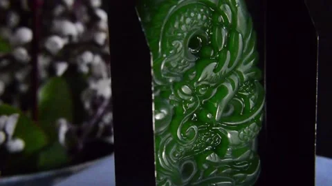 Green jade Carved into a beautiful Stock Footage 130623732